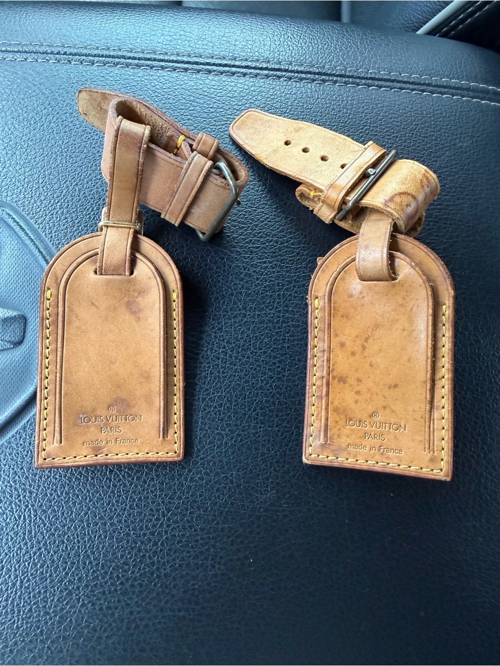 Authentic Louis Vuitton Brown Leather Luggage Tags (Set of 2)